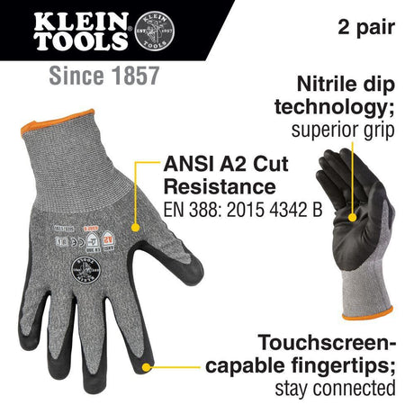 Tools 2-Pair of Work Gloves Cut Level 2 Touchscreen - Large 60185