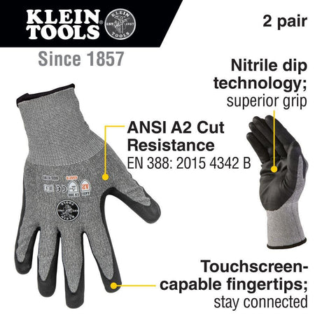 Tools 2-Pair of Work Gloves Cut Level 2 Touchscreen - X-Large 60197