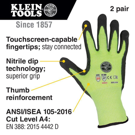 Tools 2-Pair of Work Gloves Cut Level 4 Touchscreen - X-Large 60198