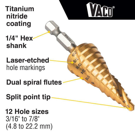 3/16in to 7/8in Step Drill Bit VACO 25962