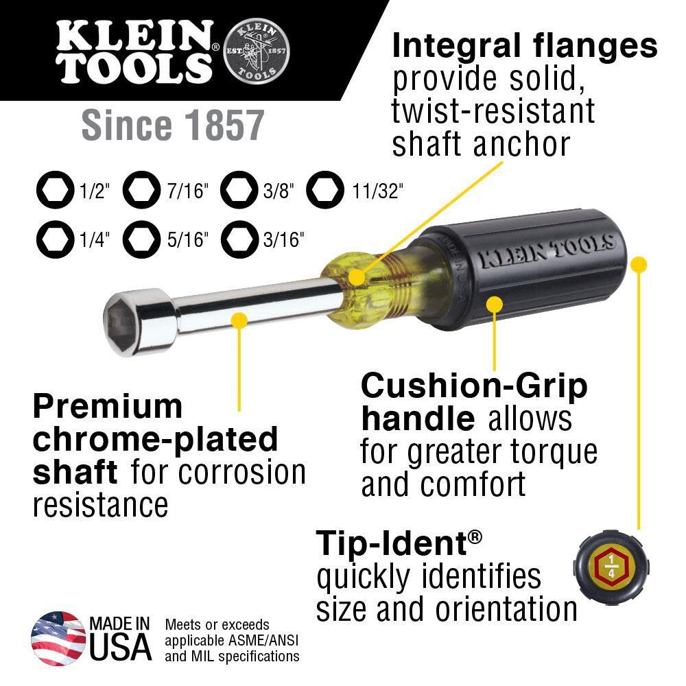 6-Inch Shaft 7-Piece Standard (SAE) Hex Nut Driver Set 647