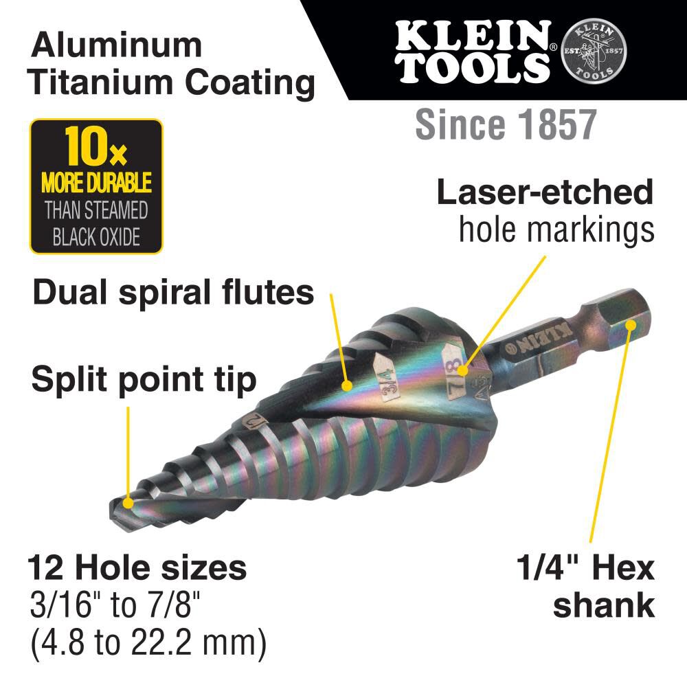 7/8in to 1-1/8in Quick Release Sprial Flute Step Drill Bit QRST14