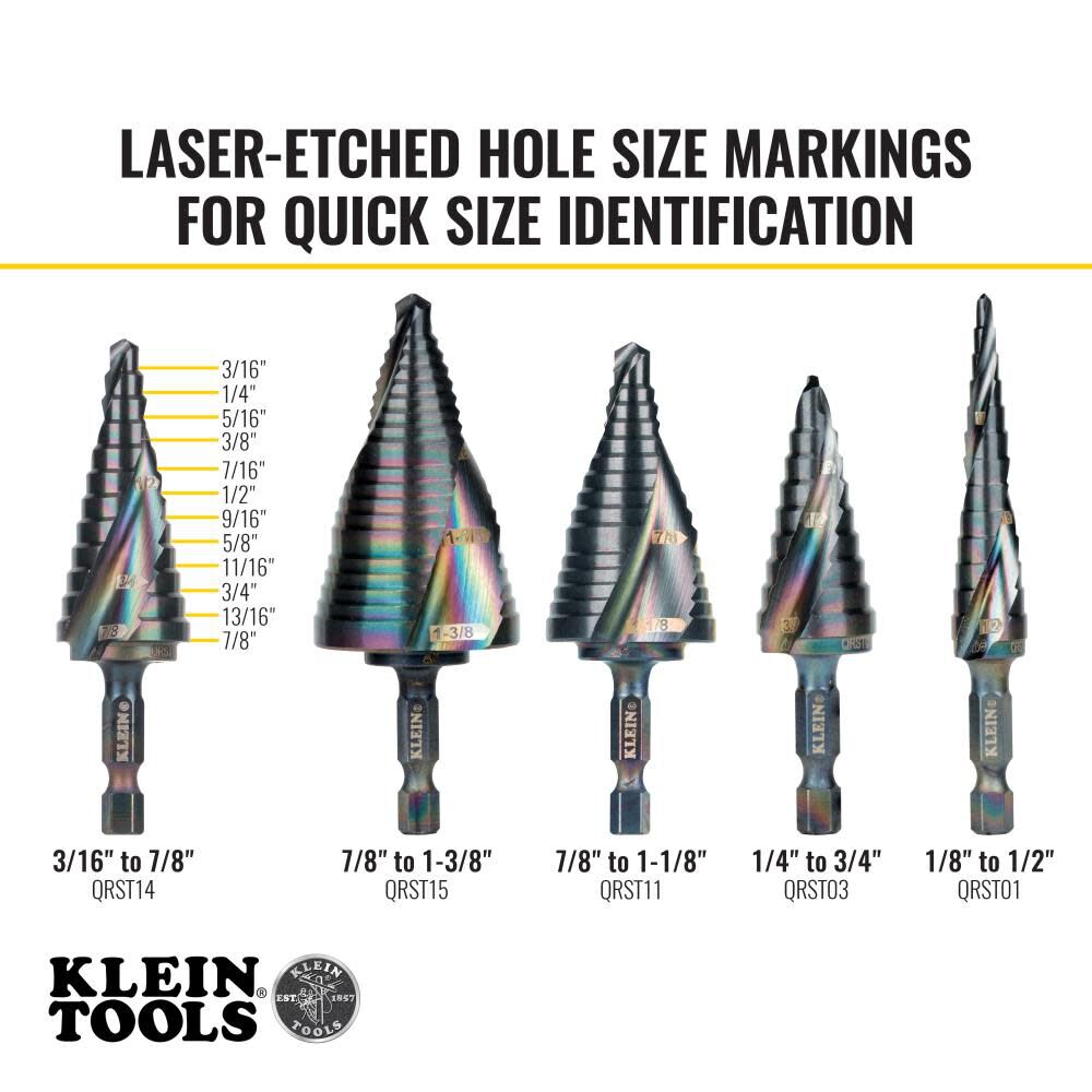 7/8in to 1-1/8in Quick Release Sprial Flute Step Drill Bit QRST14