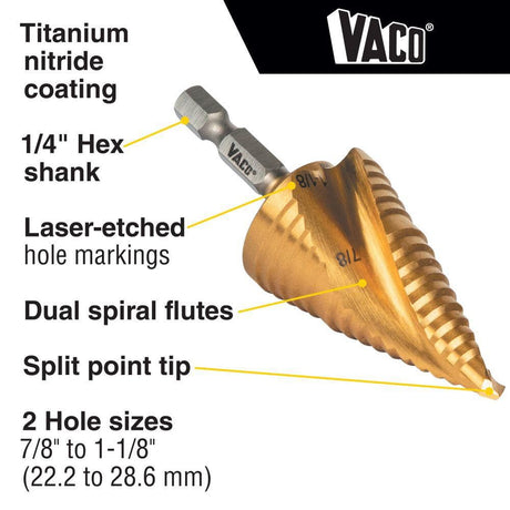 7/8in to 1 1/8in Step Drill Bit VACO 25961