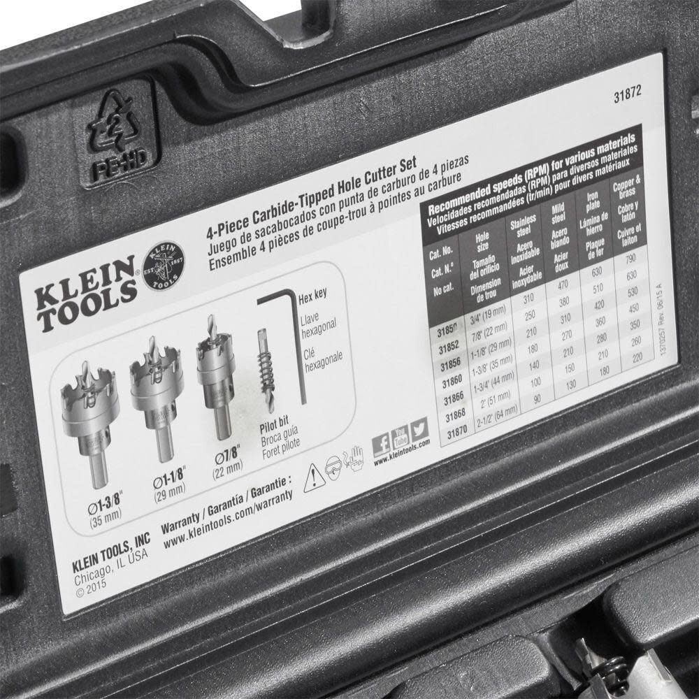 Carbide-tipped Arbored Hole Saw Kit Set (3-Piece) with Hard Case 31872