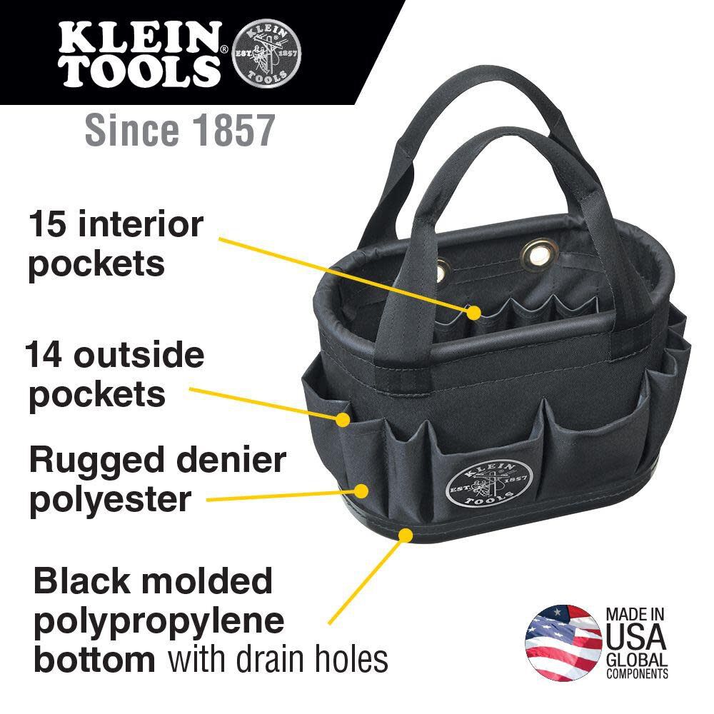 Hard-Body Bucket, 29-Pocket Aerial Bucket, Black Polyester 14-in Electrician's Tote 5144BHB14OS