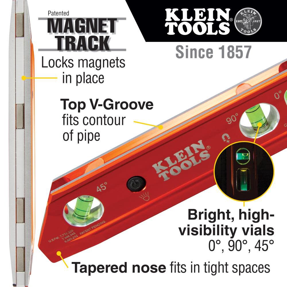 Aluminum 9-in 3 Vial Magnetic Torpedo Level 935RBLT