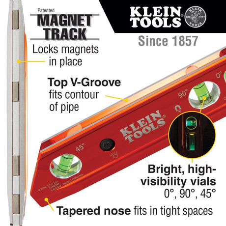 Aluminum 9-in 3 Vial Magnetic Torpedo Level 935RBLT