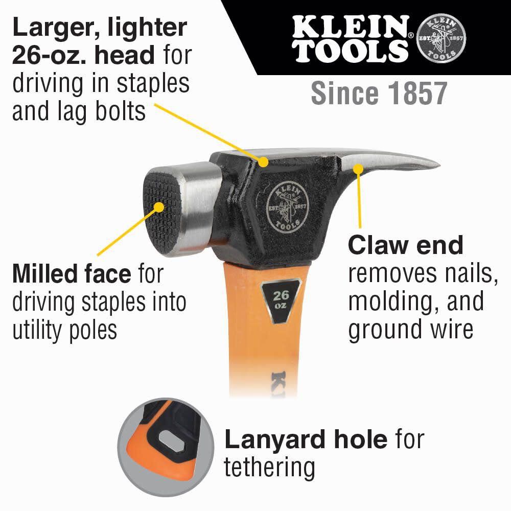 Lineman's Claw End Milled Face Hammer Large 26oz Head 83226