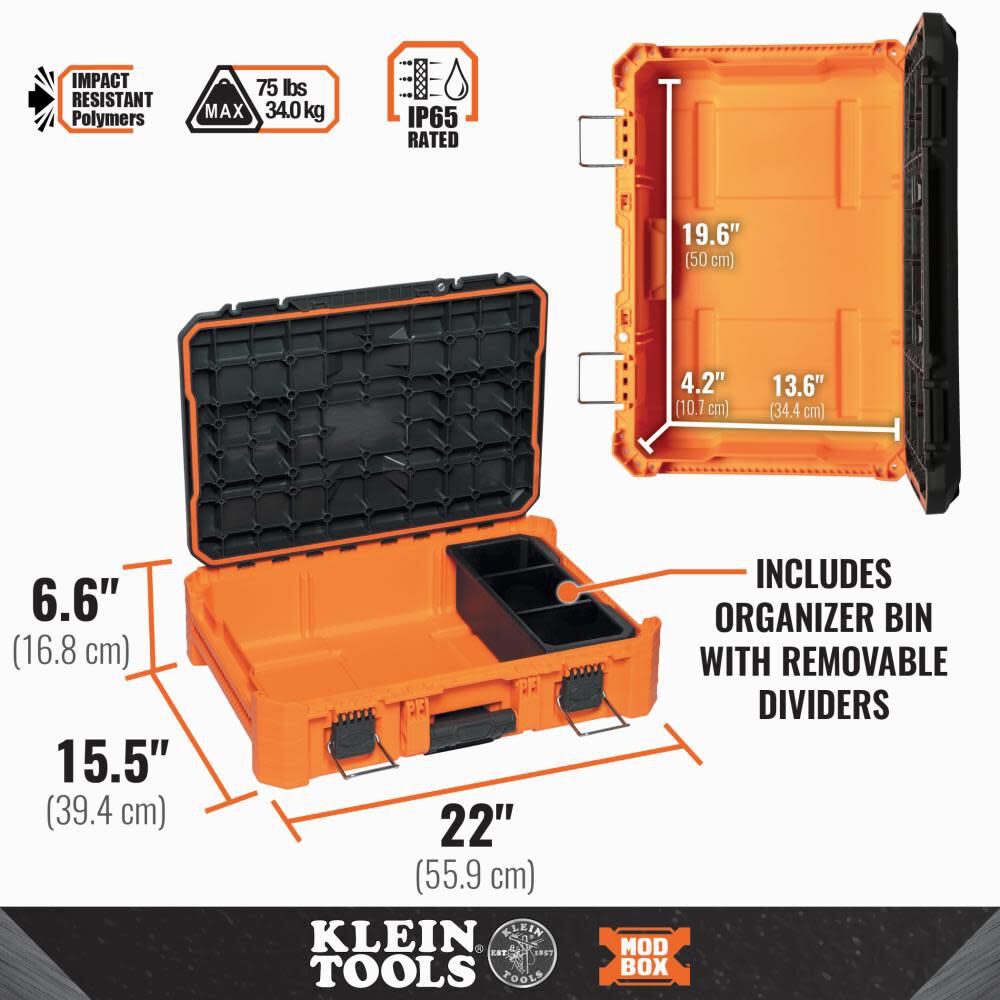 MODbox Small Tool Box 22-in W x 6.6-in H x 15.5-in D Orange Plastic Tool Box 54804MB