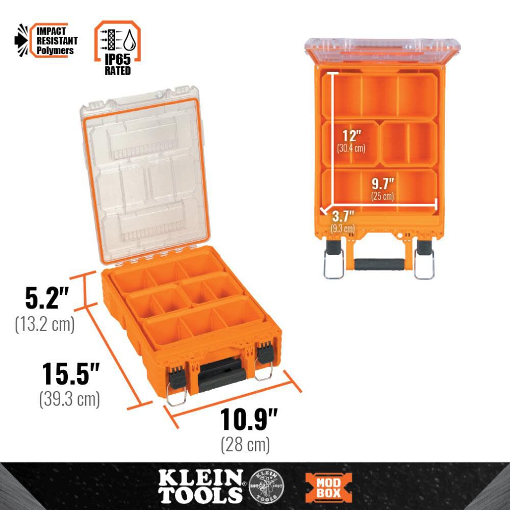 MODbox Tall Component Box, Half Width 12-in W x 3.7-in H x 9.7-in D Orange Plastic Tool Box 54808MB