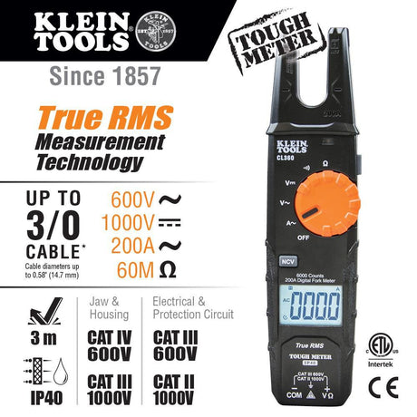 Open Jaw Fork Meter 200A AC CL360