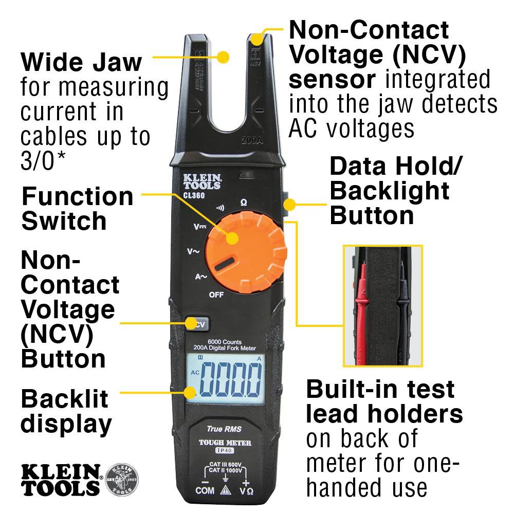 Open Jaw Fork Meter 200A AC CL360