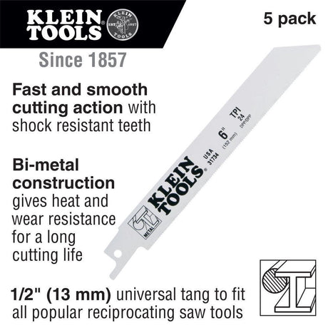 Recip. Saw Blades 6in 14 TPI-5 Pk 31727