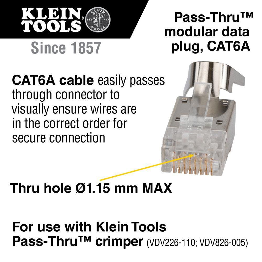 RJ45 CAT6A STP Pass Thru Plug 50pk VDV826-705