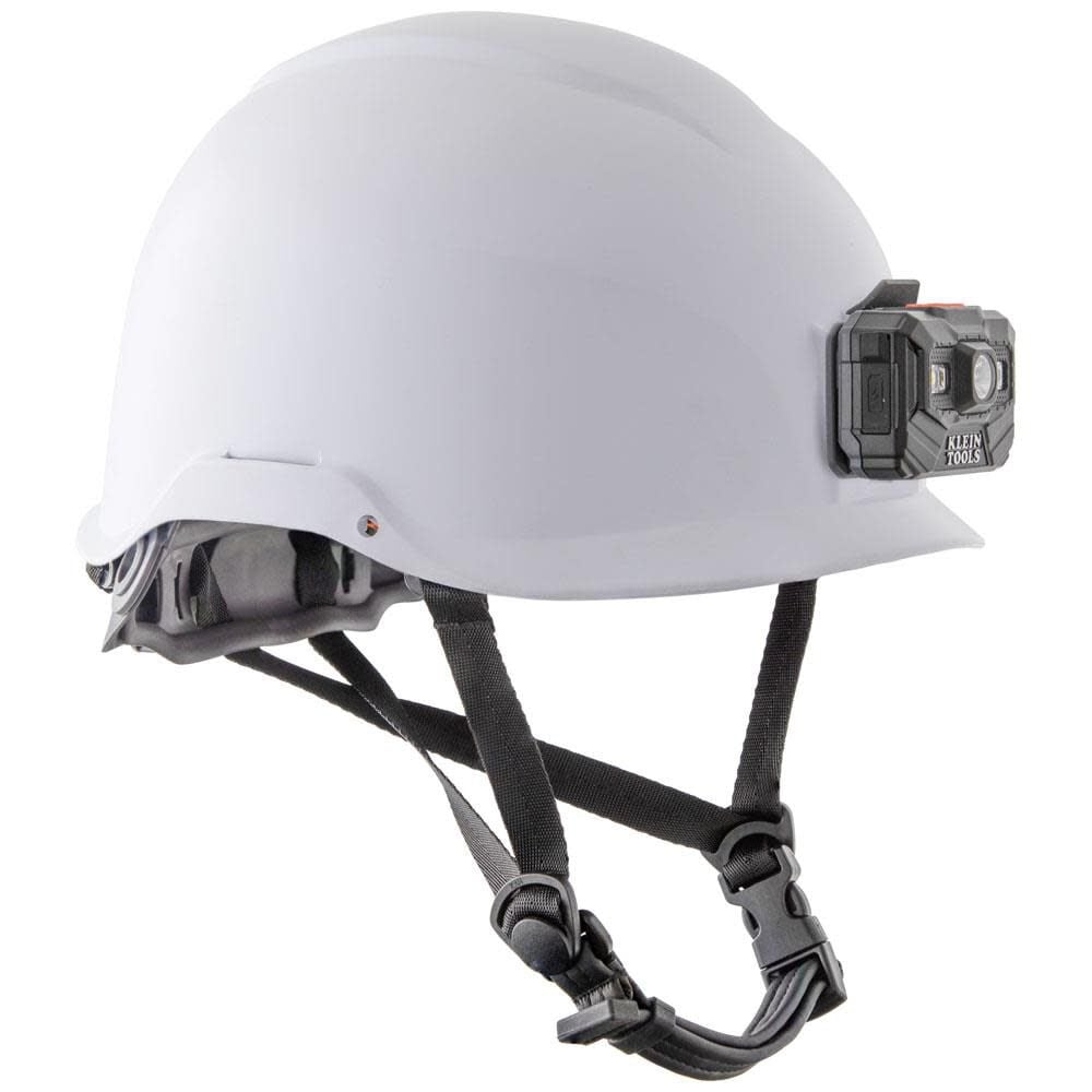 Safety Helmet Non-Vented-Class E with Rechargeable Headlamp White 60146