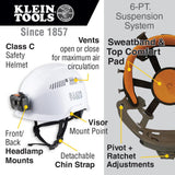 Safety Helmet Vented-Class C with Rechargeable Headlamp White 60150