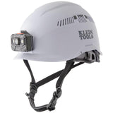 Safety Helmet Vented-Class C with Rechargeable Headlamp White 60150