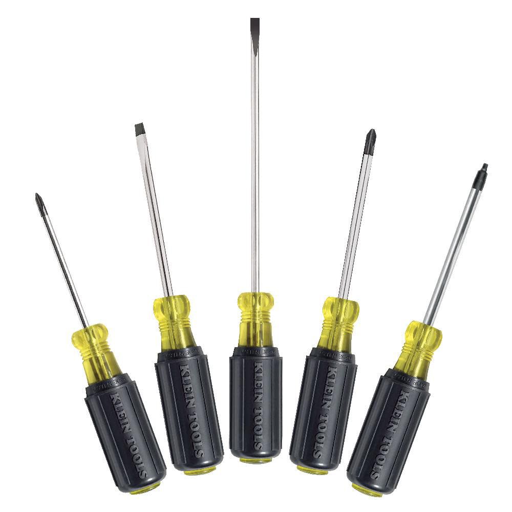 Screwdriver Set, Slotted, Phillips and Square 5-Piece Bi-material Handle Assorted Drive Screwdriver Set 85445