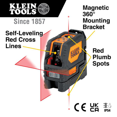 Red 150-ft Self-Leveling Indoor/Outdoor Cross Beam Cross-line Laser Level (Accessories Included) 93LCLS