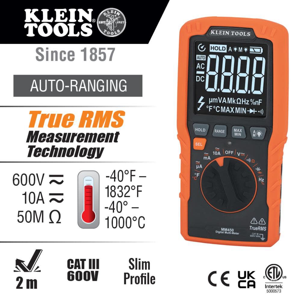 Slim Digital Multimeter TRMS Auto Ranging MM450