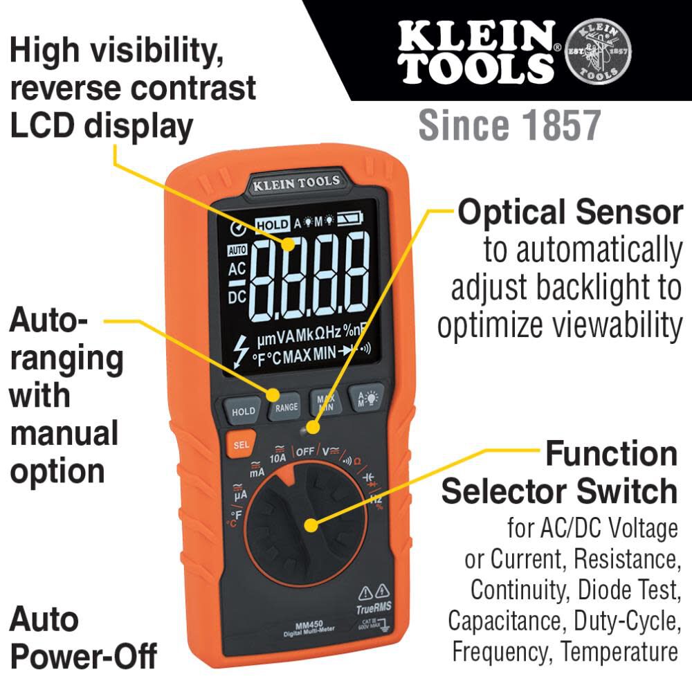 Slim Digital Multimeter TRMS Auto Ranging MM450