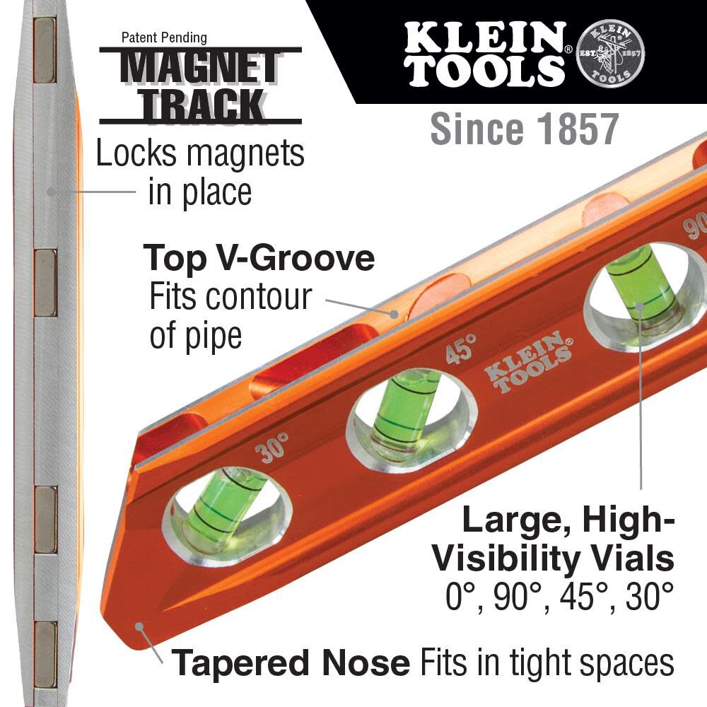 Aluminum 8-in 4 Vial Magnetic Torpedo Level 935RB