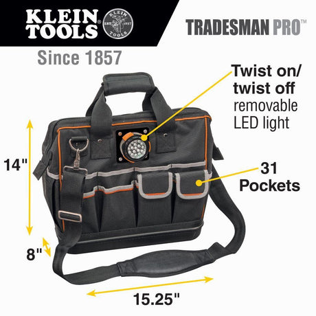 Tradesman Pro(TM) Lighted Tool Bag Black Ballistic Nylon 8-in Zippered Tool Bag 55431