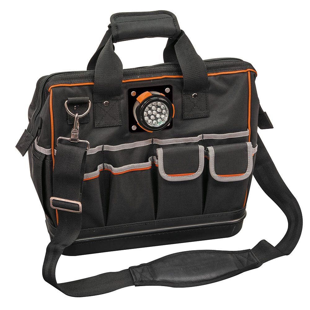 Tradesman Pro(TM) Lighted Tool Bag Black Ballistic Nylon 8-in Zippered Tool Bag 55431