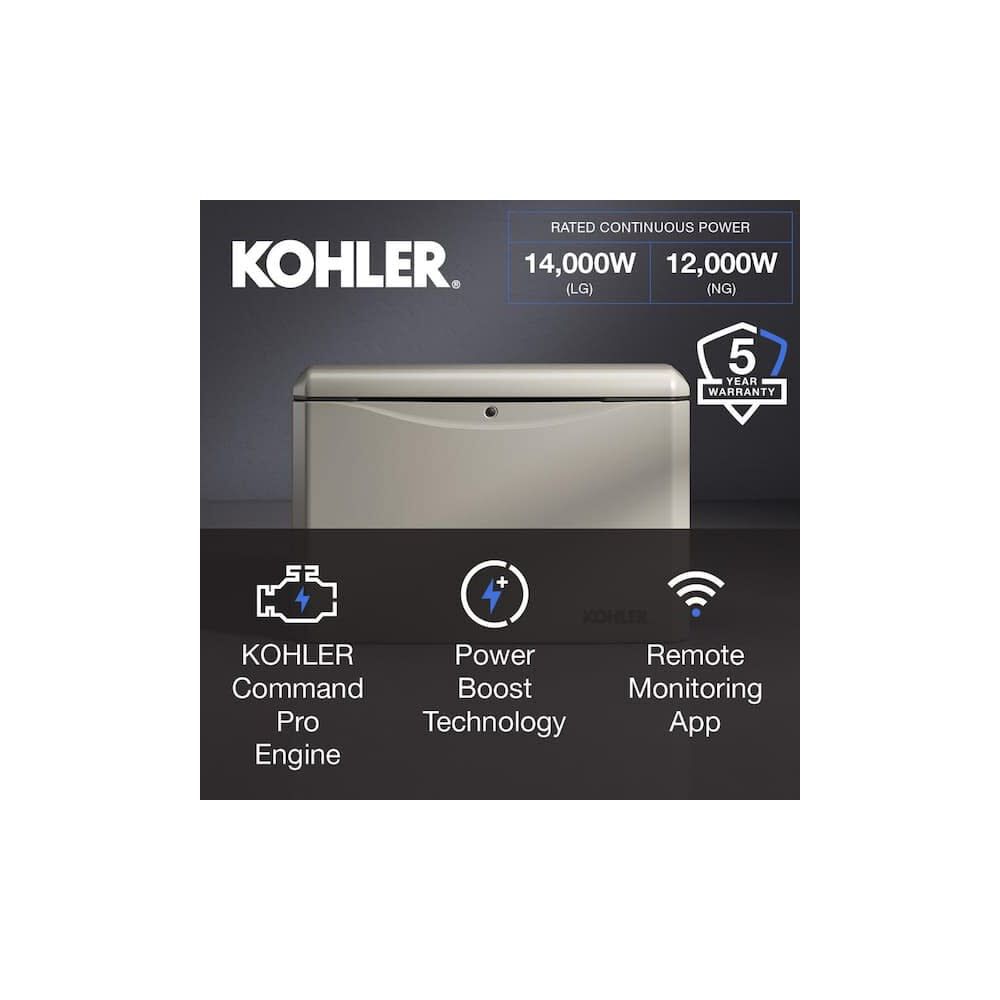 120/240V 14 kW NG/LPG 1-Phase Kohler Home Standby Generator 14RCA-QS6