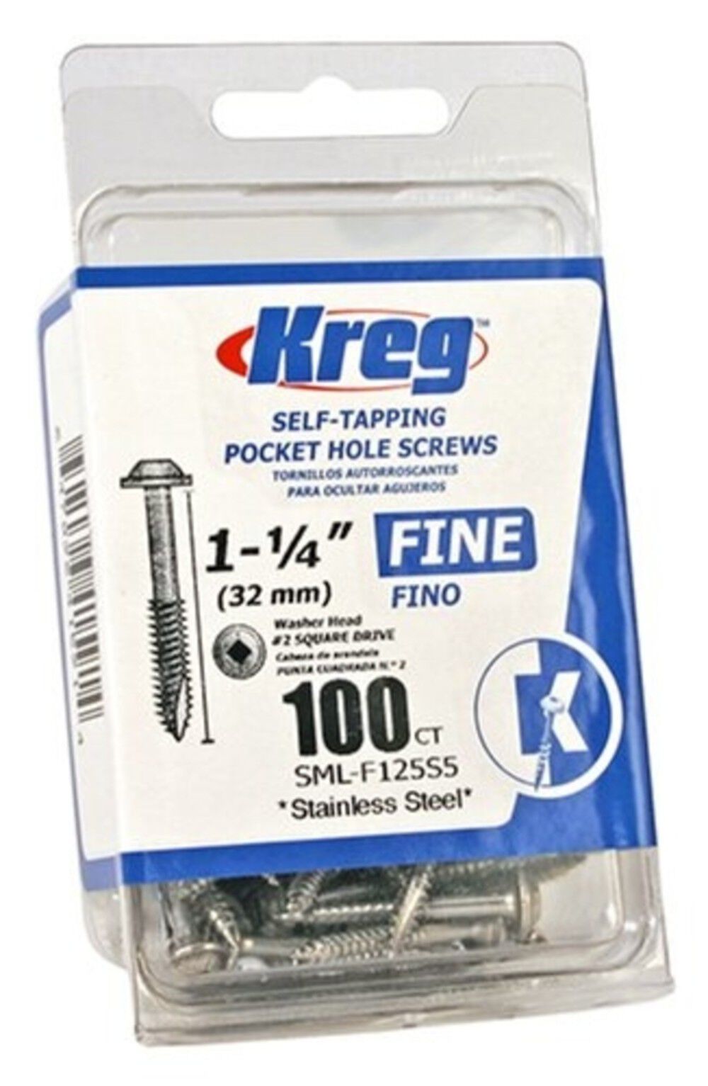 1-1/4in #7 Fine WH Stainless Steel Pocket Screw - 100ct SML-F125S5-100