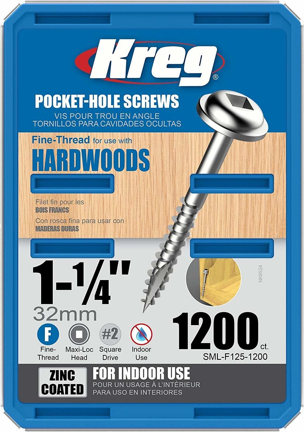 1-1/4in #7 Fine WH Zinc Pocket Screw - 1200ct SML-F125-1200