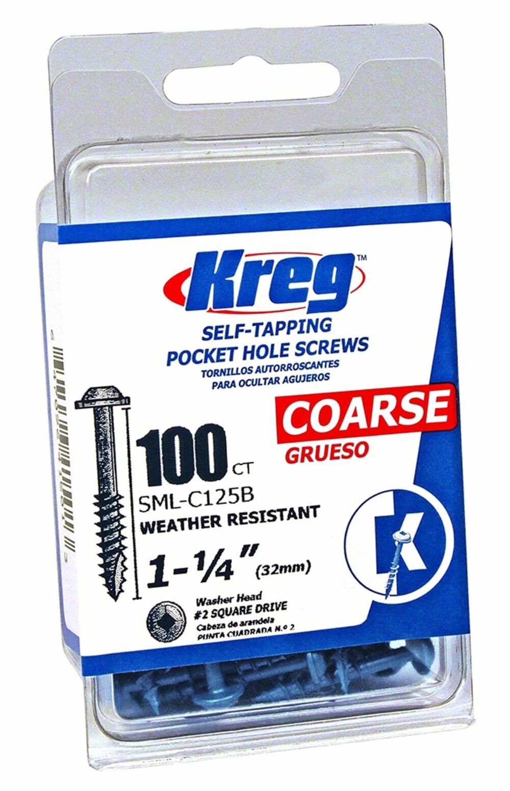 1-1/4in #8 CRS WH Blue-Kote Pocket Screw - 100ct SML-C125B-100