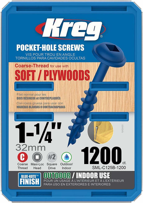 1-1/4in #8 CRS WH Blue-Kote Pocket Screw - 1200ct SML-C125B-1200