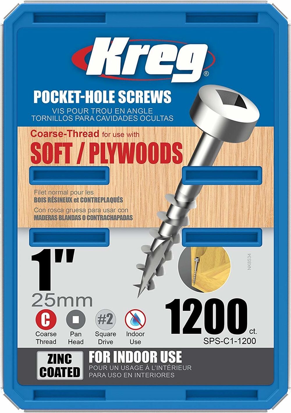 1in #7 Coarse Pan-Head Zinc Pocket Screw - 1200ct SPS-C1-1200