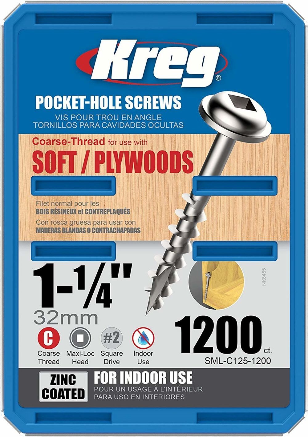 Pocket Screws - 1-1/4in #8 Coarse Washer-Head 1200ct SML-C125-1200