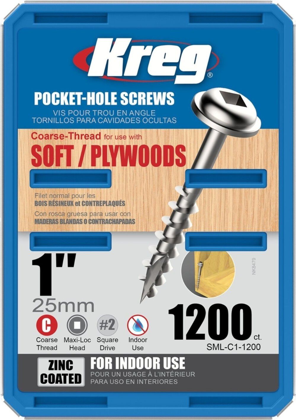 Pocket Screws - 1in #8 Coarse Washer-Head 1200ct. SML-C1-1200