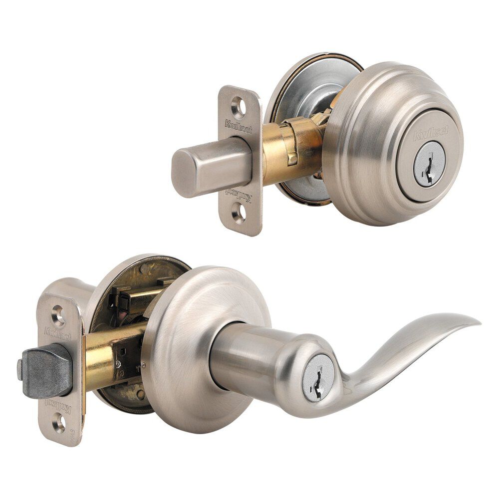 Satin Nickel Tustin Door Lever & Single Cylinder Deadbolt Set 99910-040