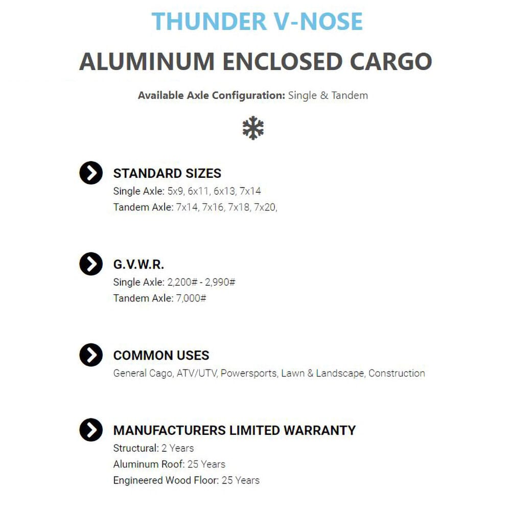 6 x 11ft Thunder Series Aluminum V-Nose Enclosed Cargo Trailer 6X11TVSA30