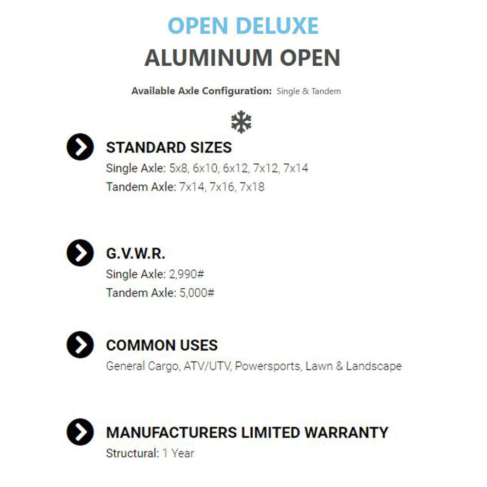 Premium Trailers 6'x10' Open Deluxe Series Aluminum 6X10ODSA30