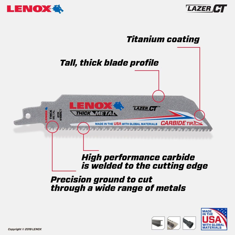 6in 8TPI Carbide Tipped Reciprocating Saw Blades 2014223