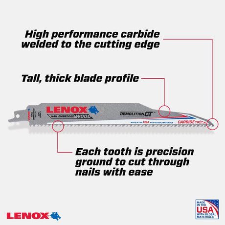 Reciprocating Saw Blades Demolition CT 9in 6 TPI Wood/Nail Embedded Cutting 3pk 2059102