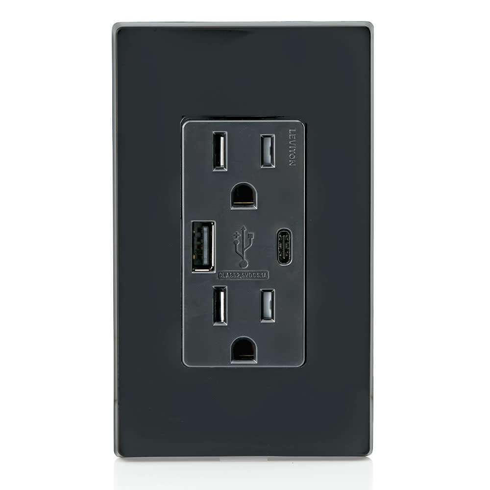 15A 125V 5-15R Black Outlet with USB Type A/C Charger 3894508