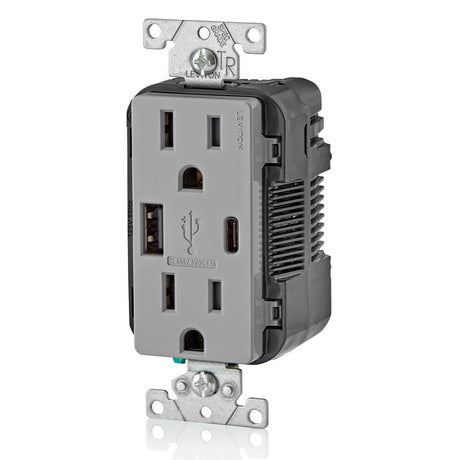15A 125V 5-15R Gray Outlet with USB Type A/C Charger 3894516