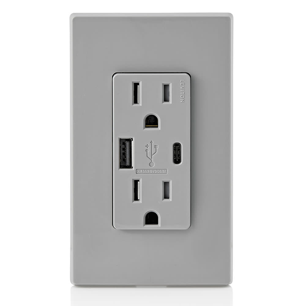 15A 125V 5-15R Gray Outlet with USB Type A/C Charger 3894516