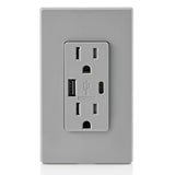 15A 125V 5-15R Gray Outlet with USB Type A/C Charger 3894516