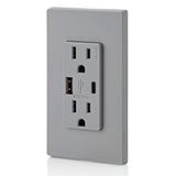 15A 125V 5-15R Gray Outlet with USB Type A/C Charger 3894516