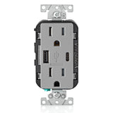 15A 125V 5-15R Gray Outlet with USB Type A/C Charger 3894516