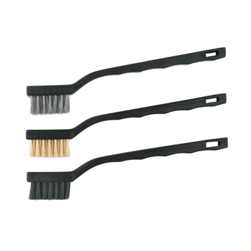 3-Piece Wire Brush Set: Brass, Stainless Steel, Nylon Brushes - Ideal for Cleaning in Confined Areas and Corners - Black KH590