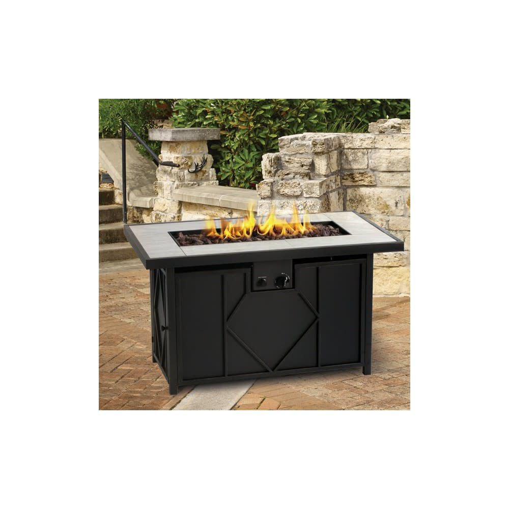 Fire Pit Table Black Steel Rectangle Propane SRGF11666